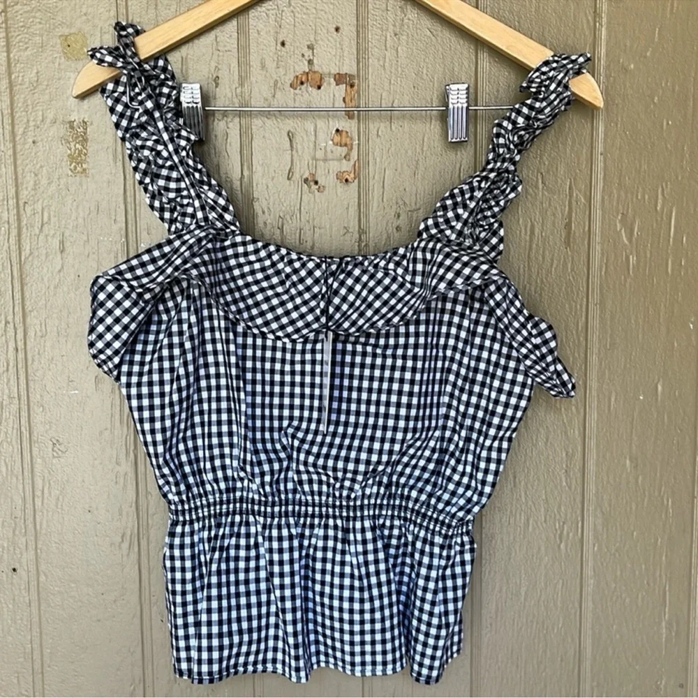 7 for all mankind Black and White Gingham Sleveless Ruffle Top - Picture 2 of 11